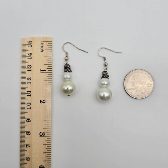Elegant Classy Retro Party Glam Fairy Boho Faux Pearl Beaded Cap Earrings - Picture 5 of 8